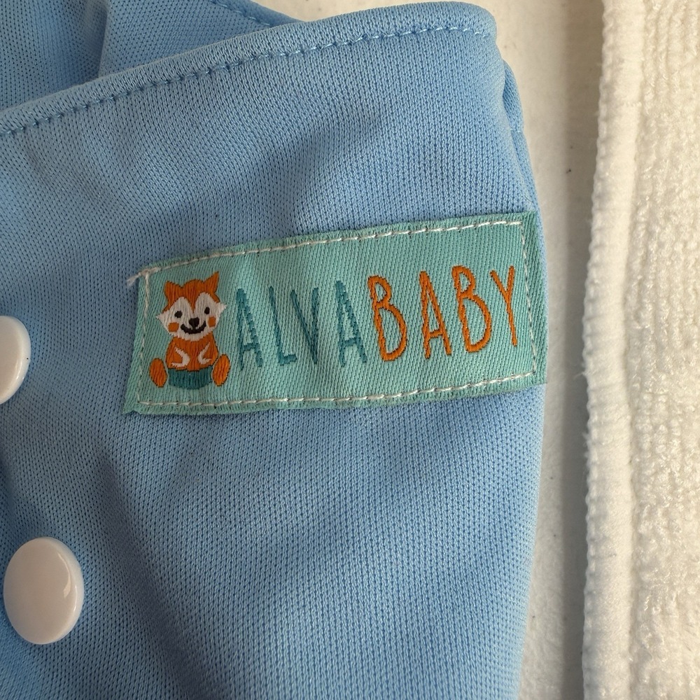 AlvaBaby Cloth Diaper With 2 Inserts Reusable Liner OS OSMF Blue NEW - Picture 4 of 10